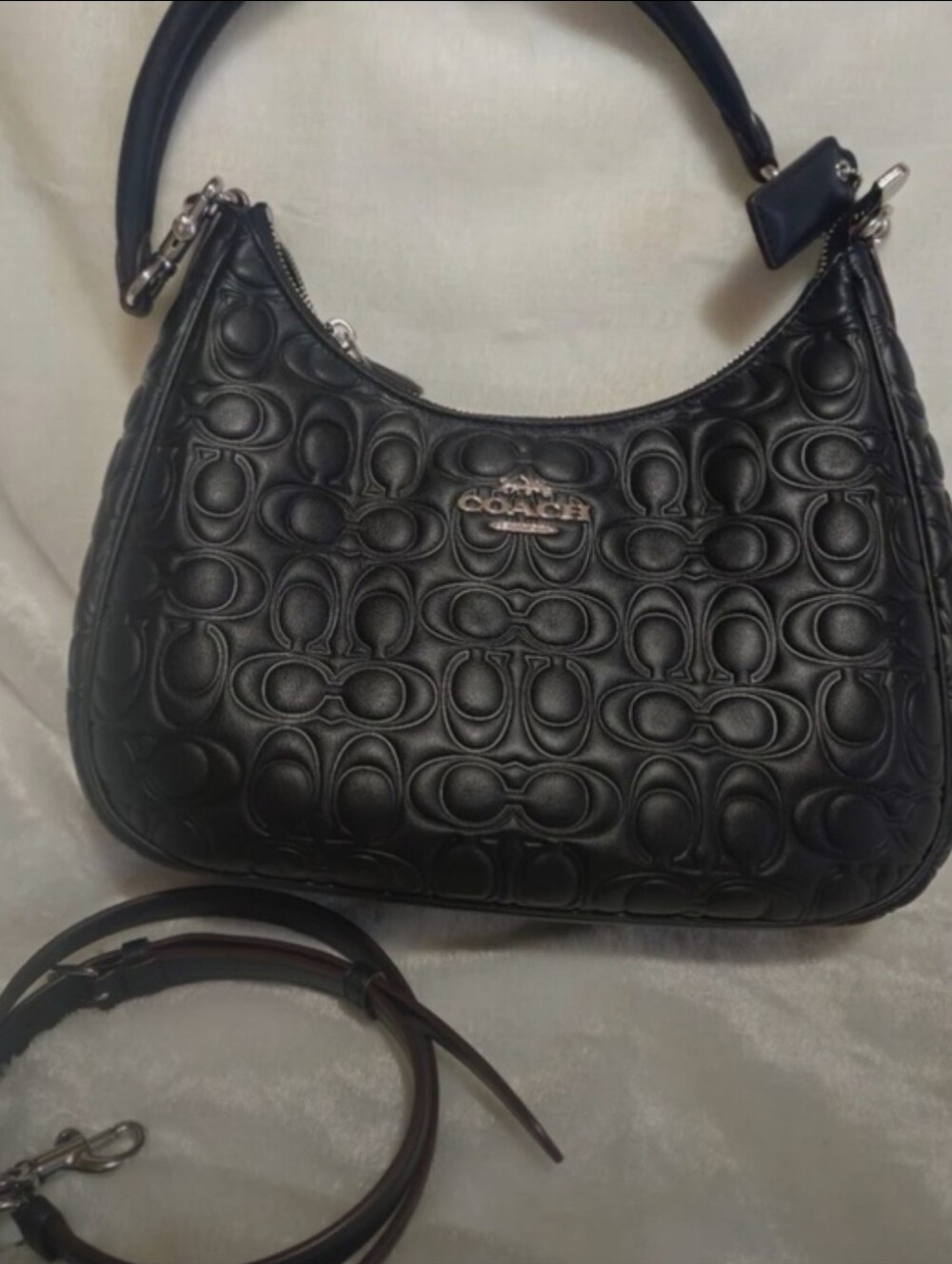 Authentic COACH Black Embossed Leather Hobo Bag